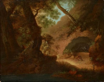 Wölfe im Wald vor einer Höhle von Caspar David Friedrich